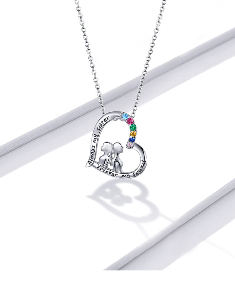 925 Sterling Silver Best Sisters Collana Forever Friend Collana a cuore Catena Arcobaleno Zircone
