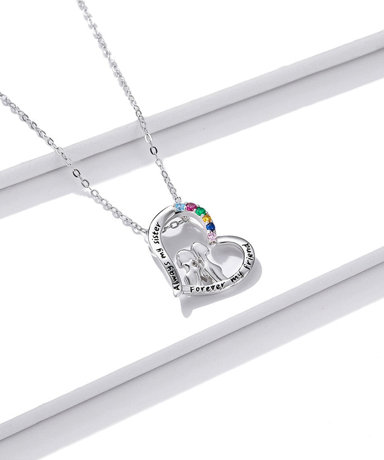925 Sterling Silver Best Sisters Collana Forever Friend Collana a cuore Catena Arcobaleno Zircone