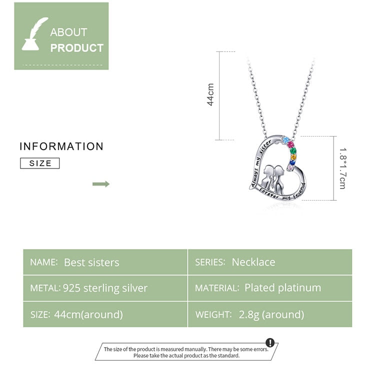 925 Sterling Silver Best Sisters Collana Forever Friend Collana a cuore Catena Arcobaleno Zircone