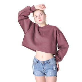 Dicker Baumwoll-Frauen-Sweatshirt Hoodie Lässiger lockerer Langarm-Streetwear-Crop-Pullover