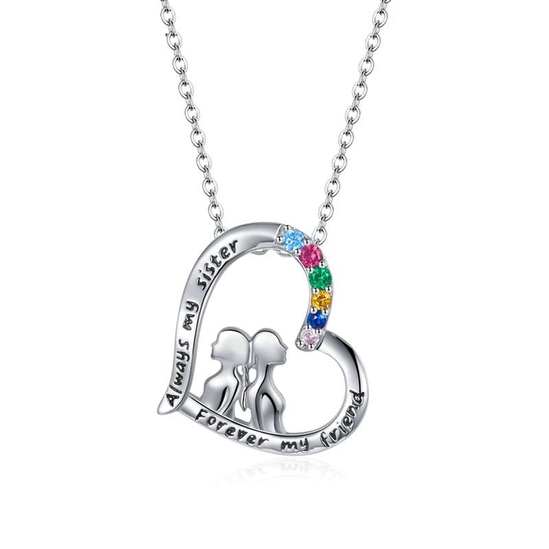 925 Sterling Silver Best Sisters Collana Forever Friend Collana a cuore Catena Arcobaleno Zircone