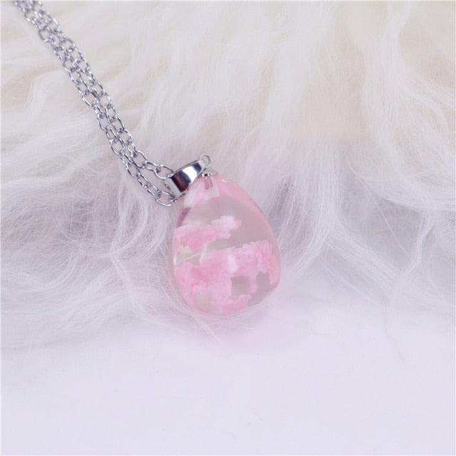 Resin Rould Ball Moon Pendant Necklace Women Blue Sky White Cloud Necklace