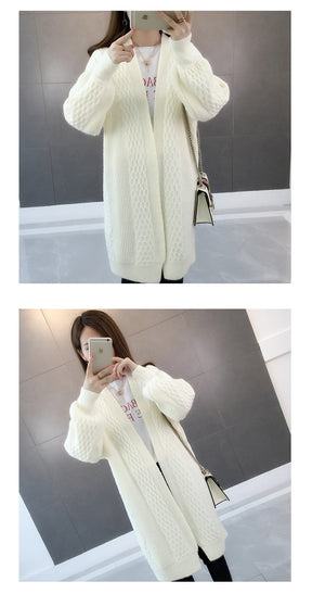 Winter lantern sleeve cardigan Long Sweater Women 2021 Lantern Sleeve Open Stitch Oversized Sweater Knit Coat