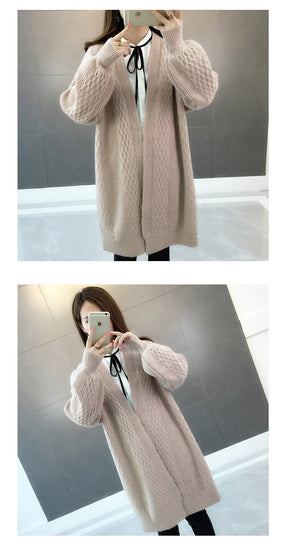 Winter lantern sleeve cardigan Long Sweater Women 2021 Lantern Sleeve Open Stitch Oversized Sweater Knit Coat