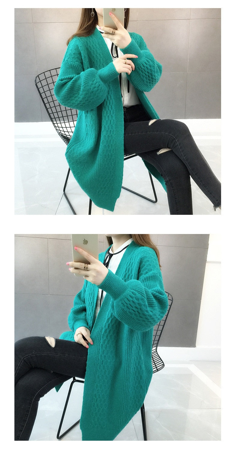 Winter lantern sleeve cardigan Long Sweater Women 2021 Lantern Sleeve Open Stitch Oversized Sweater Knit Coat