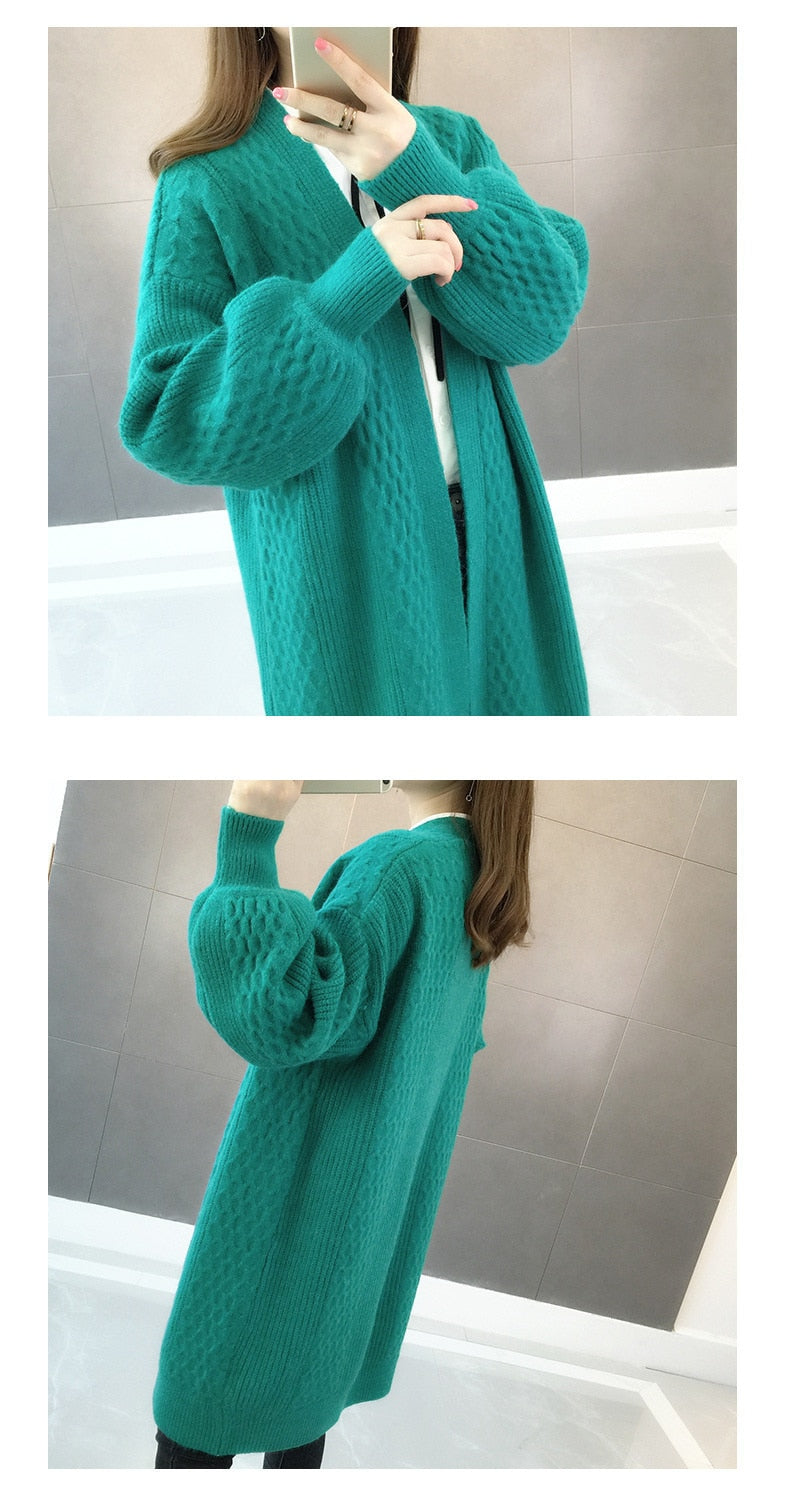 Winter lantern sleeve cardigan Long Sweater Women 2021 Lantern Sleeve Open Stitch Oversized Sweater Knit Coat