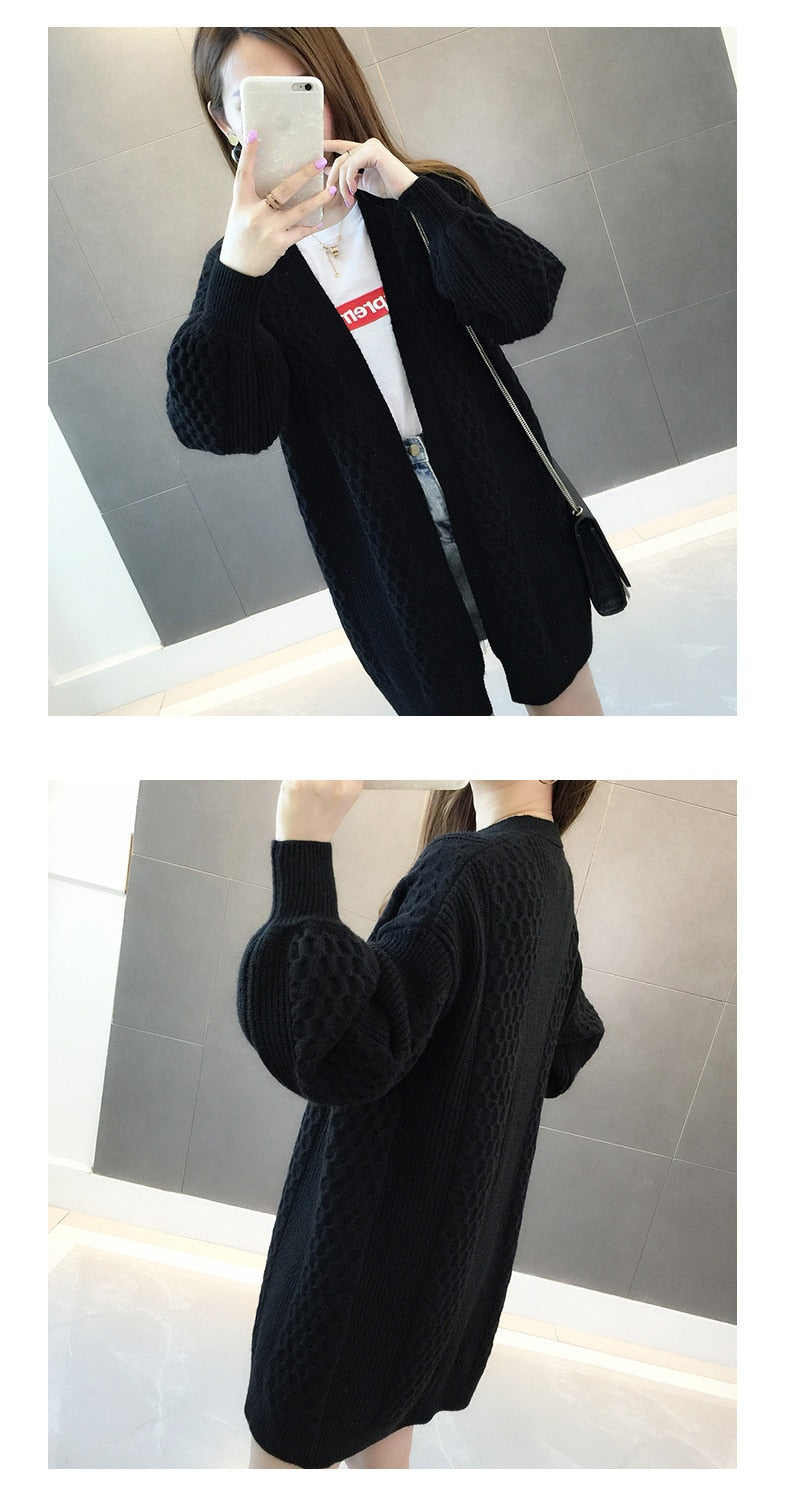 Winter lantern sleeve cardigan Long Sweater Women 2021 Lantern Sleeve Open Stitch Oversized Sweater Knit Coat