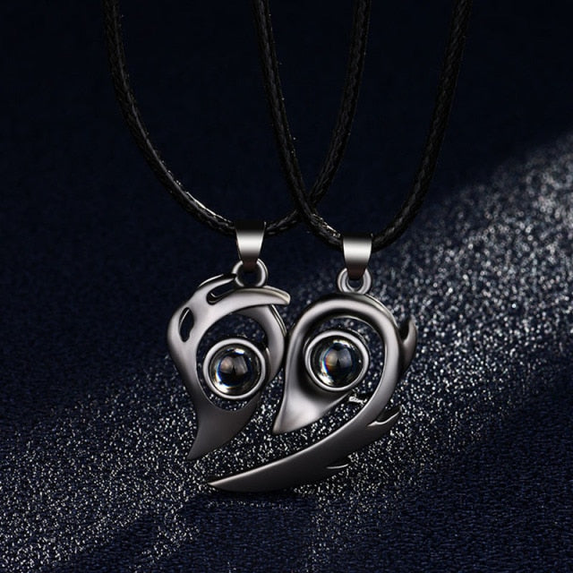 matching couples necklaces for Projection Photo Heart Magnetic Necklace