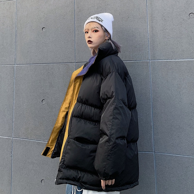 Winter Jacket Female Coat Patchwork Windbreaker Women Padded Zipper Outwear Parka Thick  Streetwear