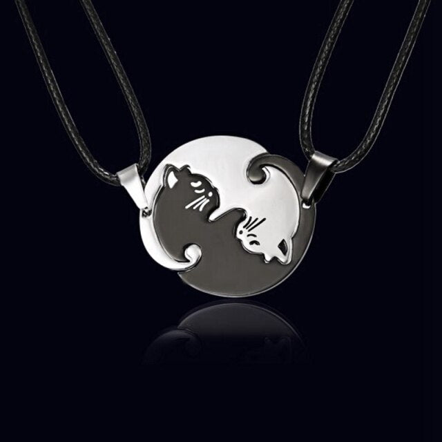 matching necklaces for couples necklaces Splice 2 PCS/Set Cat Moon Heart Pendant