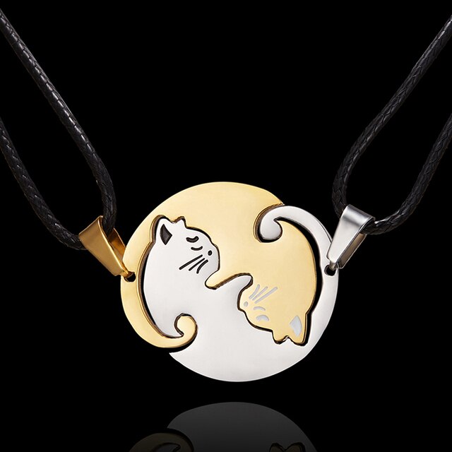 matching necklaces for couples necklaces Splice 2 PCS/Set Cat Moon Heart Pendant