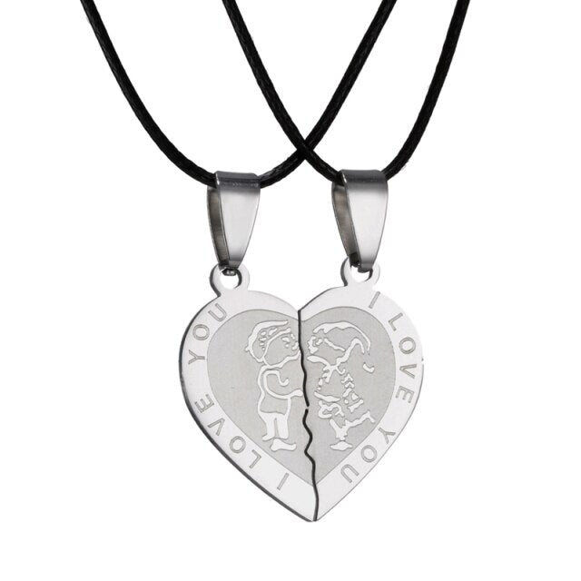 matching necklaces for couples necklaces Splice 2 PCS/Set Cat Moon Heart Pendant