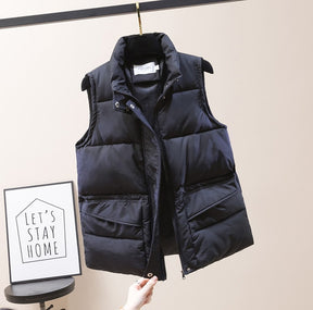 Vest Women Cotton Padded  Women's Winter Sleeveless Jacket with Zipper Stand Collar Casual Coats