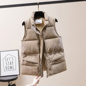 Vest Women Cotton Padded  Women's Winter Sleeveless Jacket with Zipper Stand Collar Casual Coats