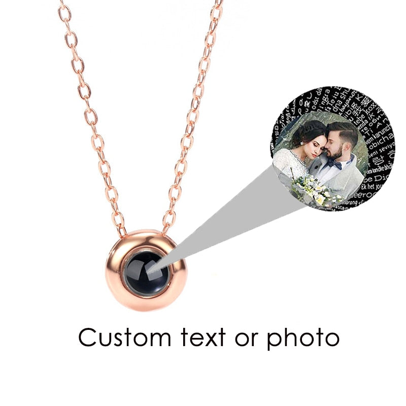 Custom Photo Name Rose Gold Silver Color Projection Round Necklace