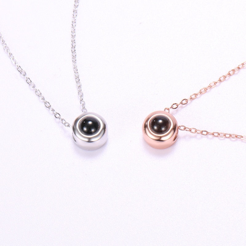 Custom Photo Name Rose Gold Silver Color Projection Round Necklace