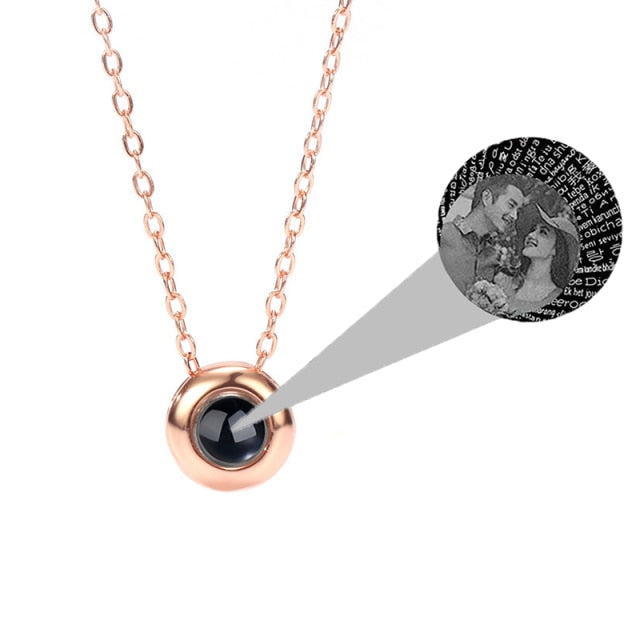 Custom Photo Name Rose Gold Silver Color Projection Round Necklace