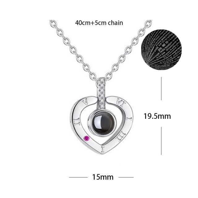 100 languages of love necklace Heart Pendant Wedding Romantic Memory Projection Necklace