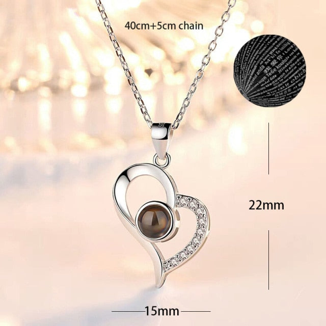 100 languages of love necklace Heart Pendant Wedding Romantic Memory Projection Necklace