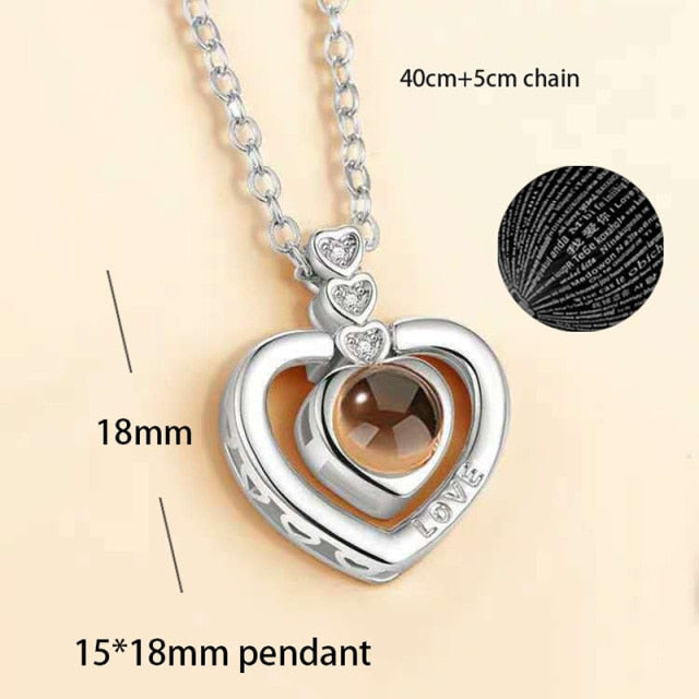 100 languages of love necklace Heart Pendant Wedding Romantic Memory Projection Necklace