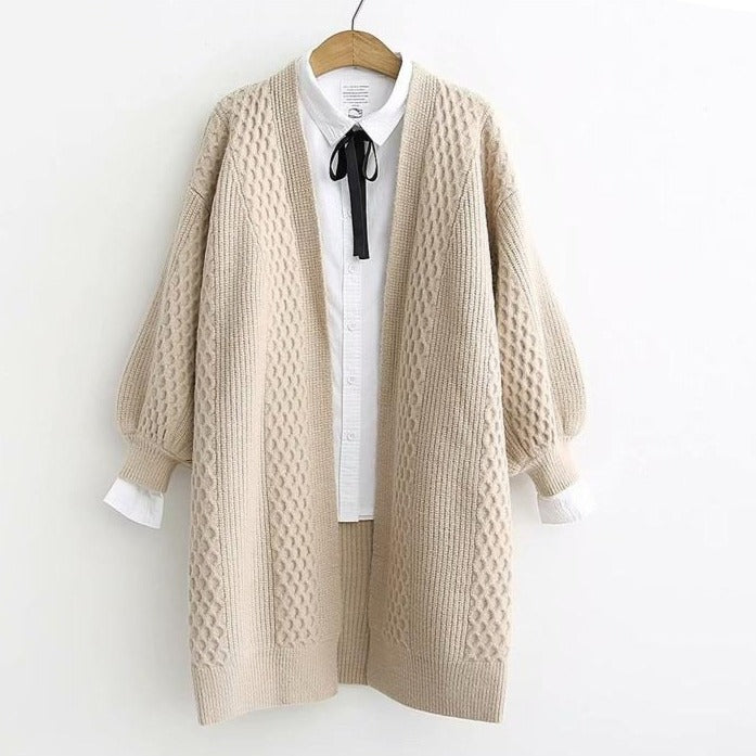 Cardigan con maniche a lanterna invernale Maglione lungo da donna 2021 Cappotto in maglia con maglione oversize a punto aperto con maniche a lanterna