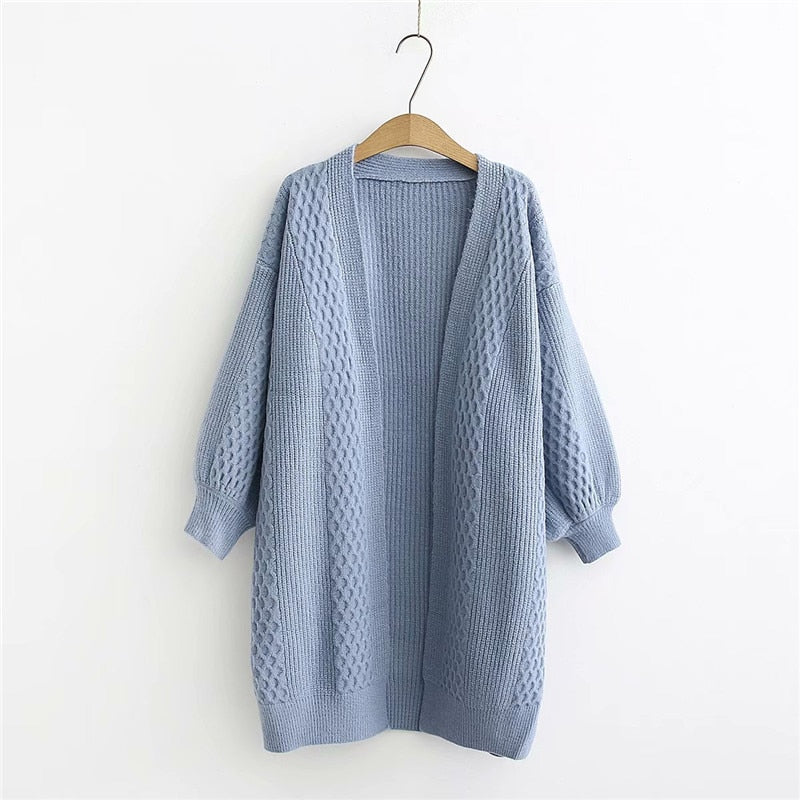 Winter lantern sleeve cardigan Long Sweater Women 2021 Lantern Sleeve Open Stitch Oversized Sweater Knit Coat