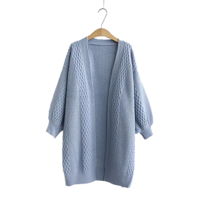 Cardigan con maniche a lanterna invernale Maglione lungo da donna 2021 Cappotto in maglia con maglione oversize a punto aperto con maniche a lanterna