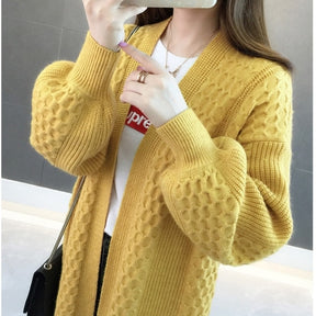 Winter lantern sleeve cardigan Long Sweater Women 2021 Lantern Sleeve Open Stitch Oversized Sweater Knit Coat