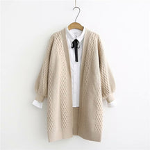 Winter lantern sleeve cardigan Long Sweater Women 2021 Lantern Sleeve Open Stitch Oversized Sweater Knit Coat