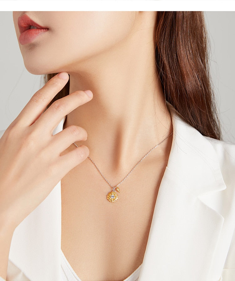 Sonnenblumen-Halskette Goldfarbe Glückskette Geschenk für Frauen Mode Halskette Schmuck