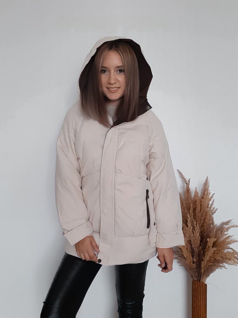 2021 Thick Hooded Down Coat Women Winter Jacket Cotton Long Warm Padded Parka