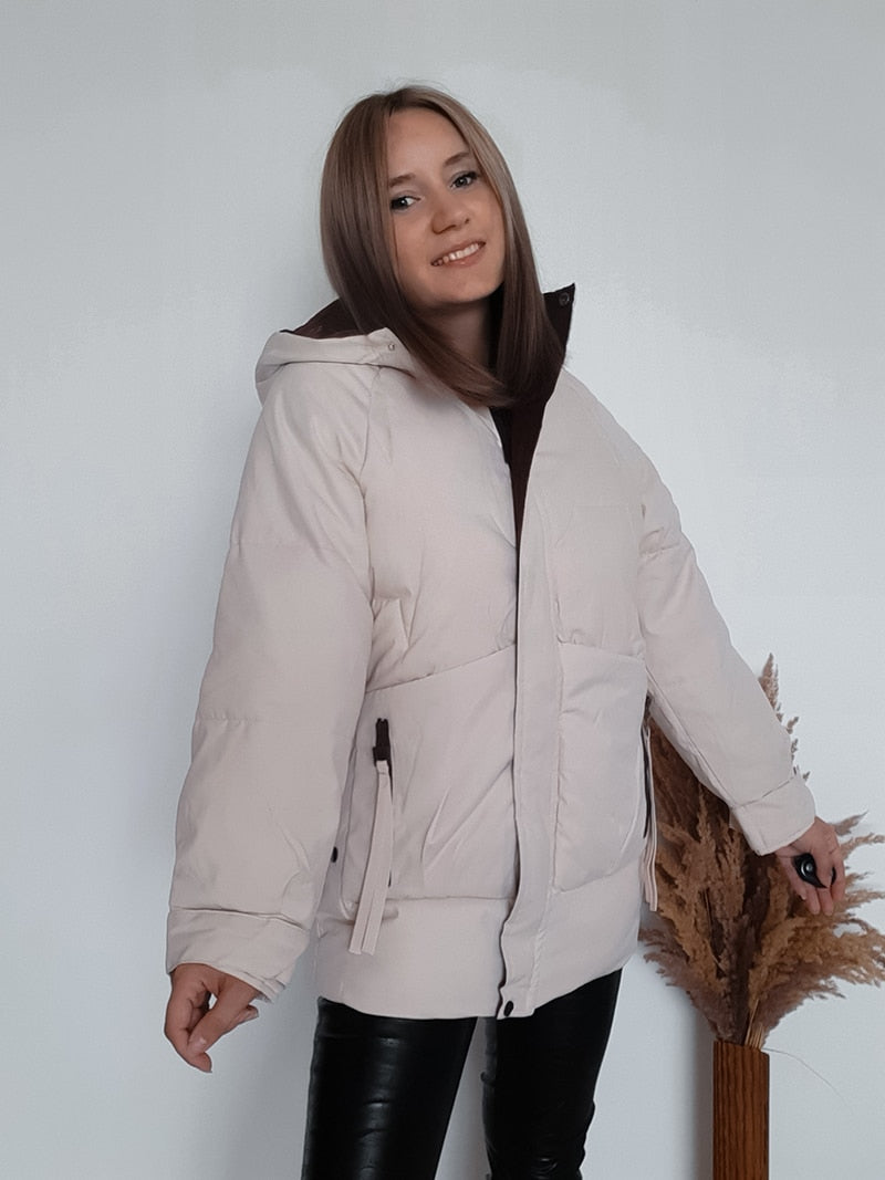 2021 Thick Hooded Down Coat Women Winter Jacket Cotton Long Warm Padded Parka