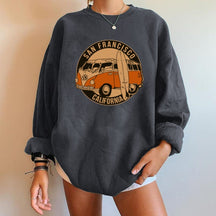 Auto-Muster-Sweatshirts Übergroße Rundhals-Oberteile Frau Drop-Shoulder-Pullover-Sweatshirts