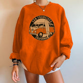 Auto-Muster-Sweatshirts Übergroße Rundhals-Oberteile Frau Drop-Shoulder-Pullover-Sweatshirts