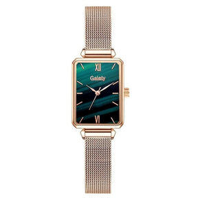 Damenuhren Fashion Square Damen Quarzuhr Armband Set Green Dial Mesh Uhren