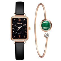 Women Watches Fashion Square Ladies Quartz Watch Bracelet Set Green Dial Mesh Watches