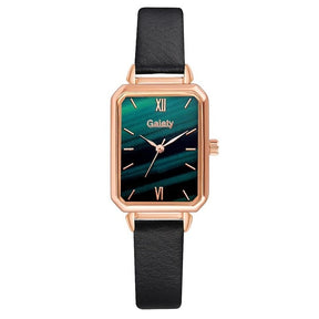 Damenuhren Fashion Square Damen Quarzuhr Armband Set Green Dial Mesh Uhren