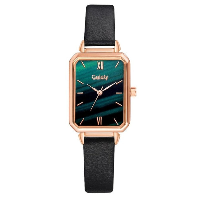 Women Watches Fashion Square Ladies Quartz Watch Bracelet Set Green Dial Mesh Watches