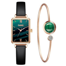 Women Watches Fashion Square Ladies Quartz Watch Bracelet Set Green Dial Mesh Watches