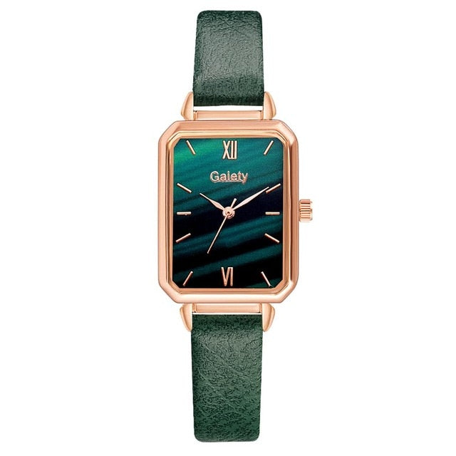 Damenuhren Fashion Square Damen Quarzuhr Armband Set Green Dial Mesh Uhren