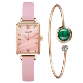 Women Watches Fashion Square Ladies Quartz Watch Bracelet Set Green Dial Mesh Watches