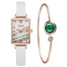 Women Watches Fashion Square Ladies Quartz Watch Bracelet Set Green Dial Mesh Watches