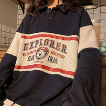 Felpe Autunno Inverno Lettera Orso Stampa Polo Colletto Pullover con cappuccio oversize