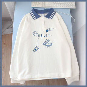 Sweatshirts Autumn Winter Letter Bear Print Polo Collar Oversized Hooded Pullover Tops