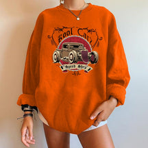 Car Print Sweartshirts Long Sleeve Swearshirts Streetwear Vintage Tops