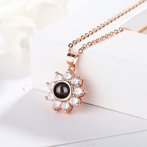 Sun Flower Shaped Custom Photo Name Projection Necklace Clavicle Chain Personalized Pendant