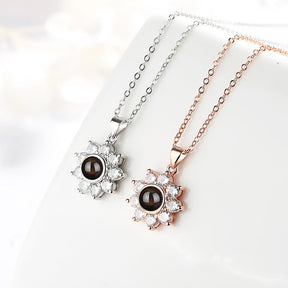 Sun Flower Shaped Custom Photo Name Projection Necklace Clavicle Chain Personalized Pendant