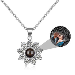 Sun Flower Shaped Custom Photo Name Projection Necklace Clavicle Chain Personalized Pendant