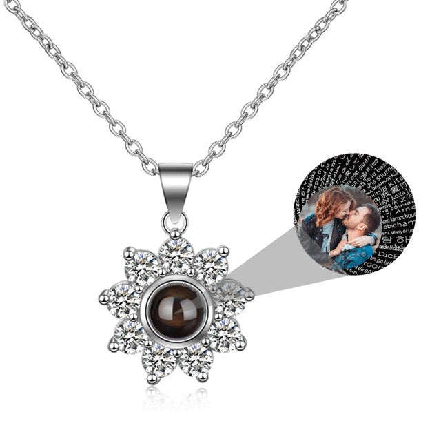 Sun Flower Shaped Custom Photo Name Projection Necklace Clavicle Chain Personalized Pendant