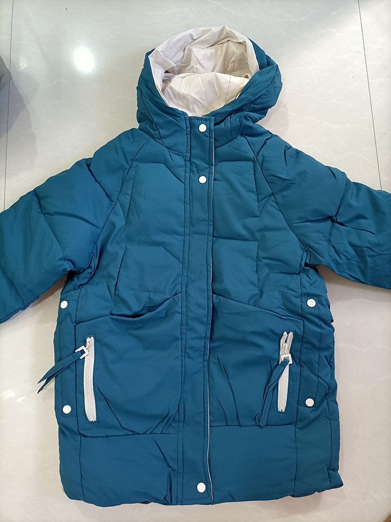 2021 Dicker Daunenmantel mit Kapuze Damen Winterjacke Baumwolle Lang Warm Gepolsterter Parka